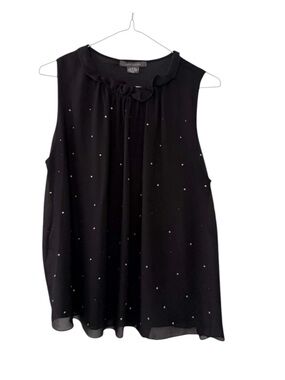 Suzy Shier Black Sparkly Semi Sheer Sleeveless Flowy Top Size Large Y2K Goth